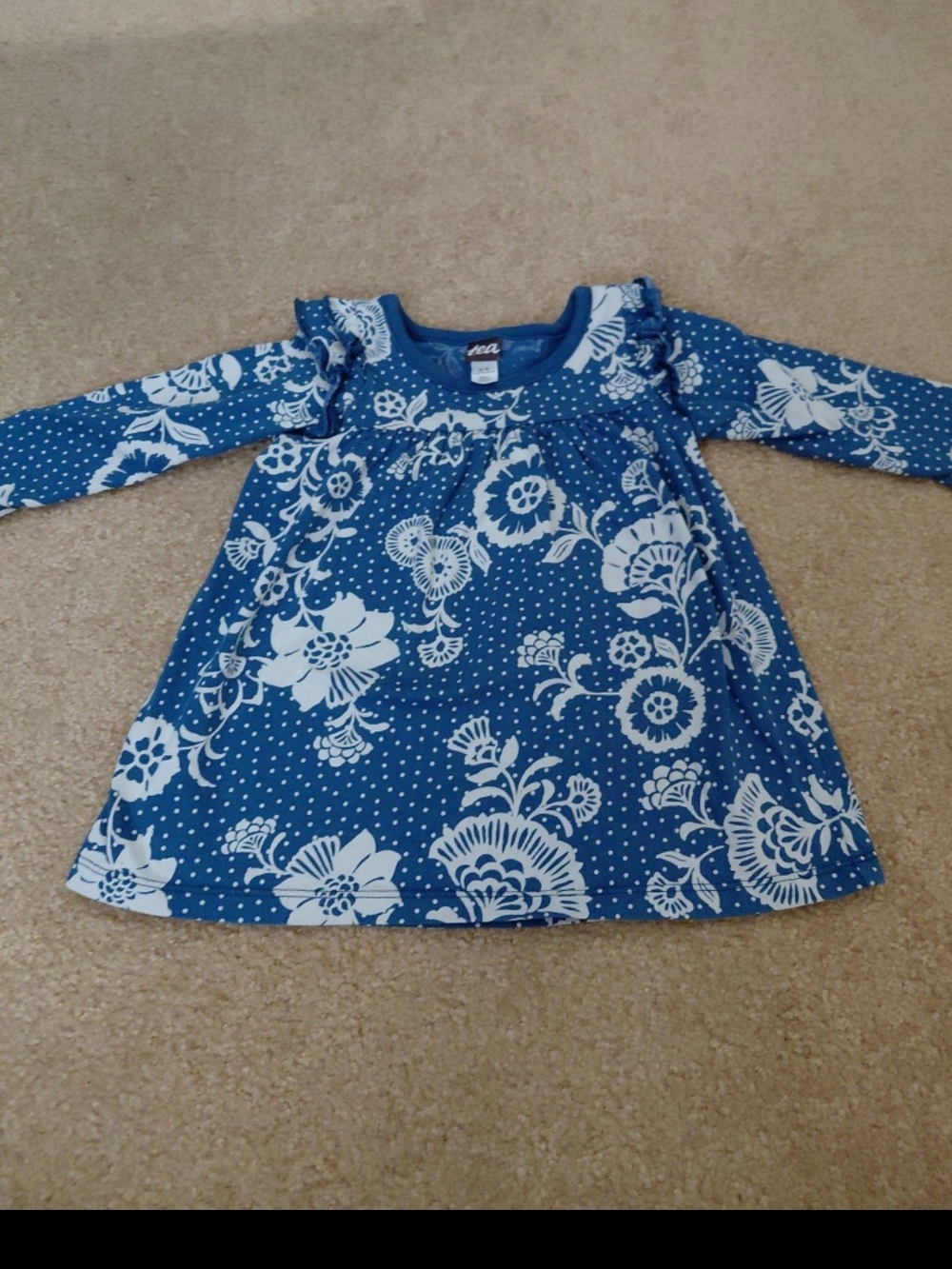 Tea Collection Blue and White Floral Long-Sleeve Girls Dress